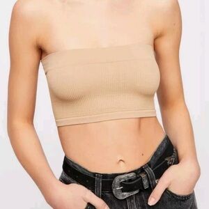 Free People Intimately Seamless Not So Basic Ribbed Bandeau Bralette - Tan Nude